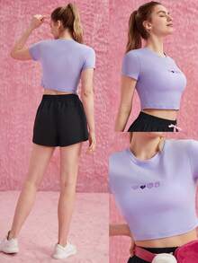 GLOWMODE X Care Bears™ Pima Cotton thêu Slim Fit Áo thun crop top thường ngày - Màu tím - Xem 7