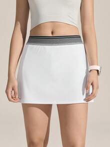 Exploreva Falda pantalón casual de mujer con diseño de patchwork, versátil para uso diario y actividades al aire libre - Blanco - Ver 3