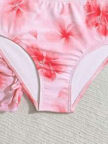 SHEIN 少女三件套比基尼，蝴蝶印花，蝴蝶结装饰，配有裙子，时尚休闲优雅泳装，适合游泳、度假和夏季穿着。 - 彩色 - 查看 3