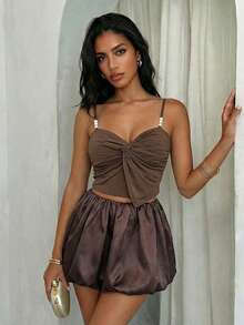 Glamine Women's Fashionable Bubble Hem Mini Skirt - Brown - View 1