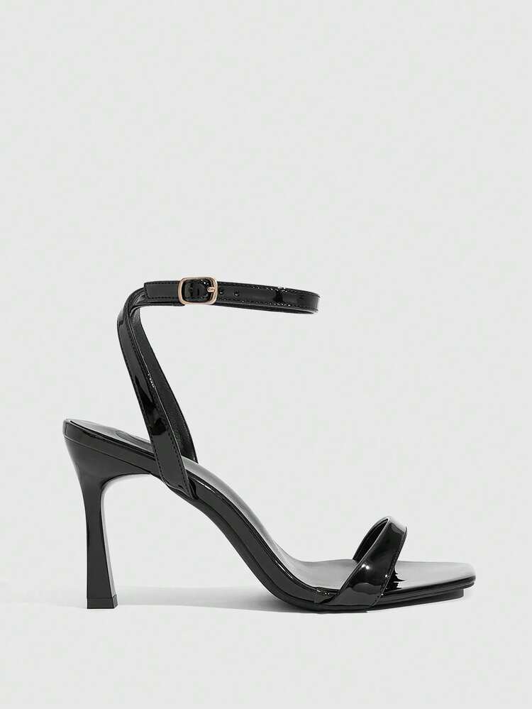 CUCCOO SZL Women Shoes Spring And Summer New Black Mirror Ankle Strap Women's High Heel Sandals Stylish Simple Comfortable Versatile Sexy Party Banquet Women's Sandals