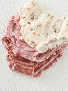 Cozy Pixies 3件套女婴纯色舒适弹力腰短裤套装 - 粉色 - 查看 3