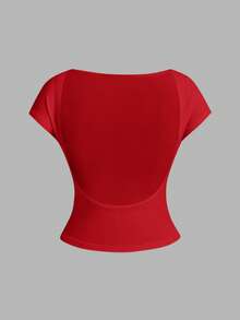 SHEIN Essnce Bộ 4 áo thun nữ cổ tròn, ôm sát, hở lưng, khoét lỗ, họa tiết da báo đen, trắng và đỏ, phong cách tối giản, thích hợp mặc mùa hè như áo lót hoặc áo khoác ngoài. - Nhiều màu - Xem 10