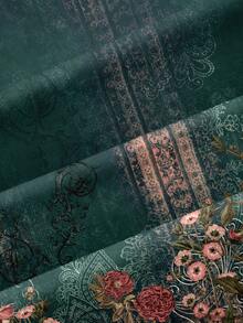 CosyJoli 大码女式印花抽绳腰休闲百搭阔腿裤，适合日常穿着 - 墨綠色 - 查看 4