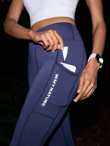 In My Nature Women's Letter Print High Waist Casual Outdoor Leggings - Navy Blue - View 2