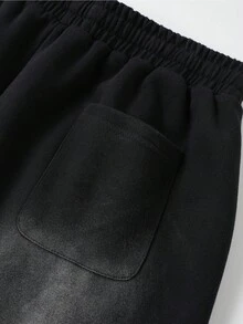 ROMWE MEN Essentials 男士水洗宽松短裤，复古街头风，春夏款 - 黑色 - 查看 4