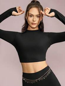 GLOWMODE FeatherFit™ Back to Me Cut-Out Mock Neck Top With Nameplate - Black - View 6