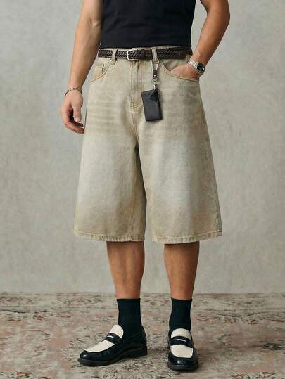 SWAVVY Men's Casual Pocketed Button Fly Wide Leg 7/8 Length Jeans, Versatile For Daily Wear