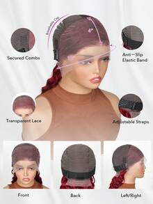 13x4 透明蕾丝前假发，真人发，1B/99J 深波浪卷发，180% 密度，预先拔毛，带婴儿发，1B 酒红色深波浪卷发，女士款 - S1B/99J - 查看 5