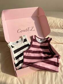 CovetEZ Crew Neck Fitted Short Striped Tank Top For Women - Multicolor - View 4