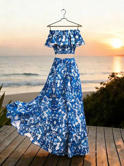 Franclia Bộ 2 món quần ống đứng dáng rộng trễ vai dành cho nữ, phong cách lãng mạn hiện đại pha chút cổ điển, thích hợp cho kỳ nghỉ ngoài trời, thanh lịch và gợi cảm.