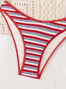 Swim Mod Striped Textured Women's Swimwear Set,Red White And Blue Bikini Two Pieces,Summer Independence Day Female Swimwear,Gay Holiday Pool Party For Teens - Multicolor - View 5