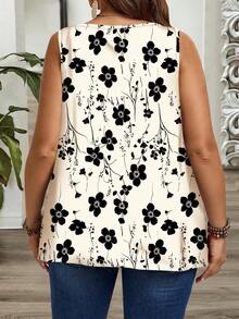 EMERY ROSE Plus Size Women Floral Print Casual Crew Neck Everyday Wear Top - Apricot - View 2