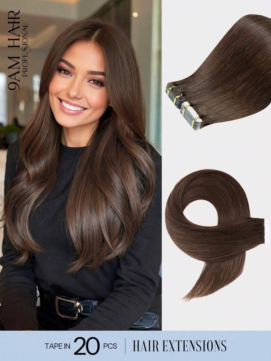 20pcs Tape In Hair Straight Brown Color 150% 18-26 Inch Remy Human Hair Tape In Hair Extension Dark Brown Color Tape In Hair Tape Ins Hair Extensions - S3 - View 1