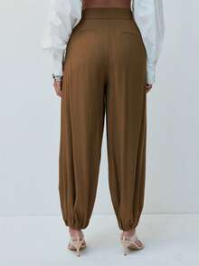 Hauture Women's Pleated Front Harem Trouser Pant, Brown Autumn Chic Date Night Work Old Money Style, Sophisticated Casual Business Casual Cocktail Party - Brown - View 4