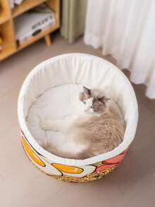 1件装 - 复古猫窝，拉面形状，保暖透气，带柔软垫杯，为您的宠物提供舒适的床。 - 紅色 - 查看 9