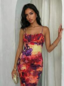 Glamine Sexy & Fashionable Spaghetti Strap Long Floral Print Dress - Multicolor - View 4