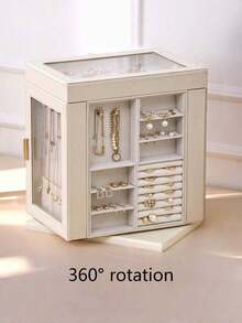 Joyero de lujo, de varios niveles y con capacidad de rotación, para almacenamiento de joyas en el escritorio - Multicolor - Ver 3