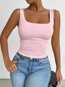 Elenzga Plus Size Women's Casual Sleeveless Top, Tank Top Suitable For Spring/Summer Daily Wear - Baby Pink - View 4