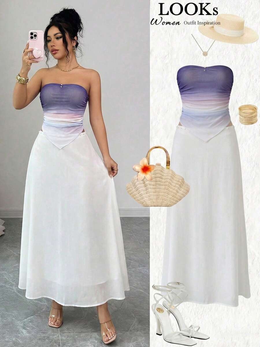 Bluhae Millennium Print Pattern Sleeveless Asymmetrical Hem Crop Top, Suitable For Summer Beach Vacation - Purple - View 1