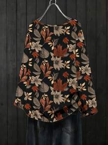 EMERY ROSE Camisa de manga larga de cuello redondo, estilo casual y holgado, elegante para ir al trabajo o de vacaciones. Tela versátil y cómoda, camisa de talla grande para primavera/verano/otoño, camisa de talla grande con estampado de cuello redondo - Multicolor - Ver 2