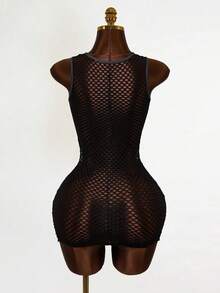 Mistrie Đầm ngắn nữ mới, ôm sát và tôn dáng, với họa tiết lưới in hình và khẩu hiệu, thích hợp cho chụp ảnh đường phố, các lễ hội âm nhạc. - trắng - Xem 2