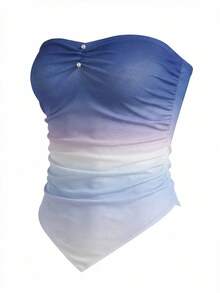 Bluhae Millennium Print Pattern Sleeveless Asymmetrical Hem Crop Top, Suitable For Summer Beach Vacation - Purple - View 4