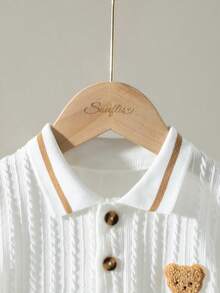 Souflis Souflis Unisex Baby White Ribbed Polo Neck T-Shirt, Suitable For All Occasions In Summer, White All-Match Versatile Is The Best Choice For Baby In Summer - Beige - View 4
