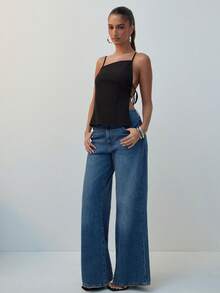 Hauture 性感不对称露背斜领吊带背心（女款） - 黑色 - 查看 4