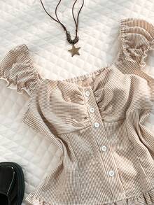 Glimmora 女士时尚条纹褶皱露胸上衣，夏季 - 粉色 - 查看 7