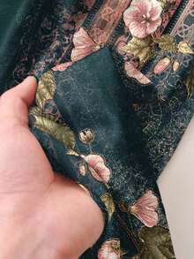 CosyJoli 大码女式印花抽绳腰休闲百搭阔腿裤，适合日常穿着 - 墨綠色 - 查看 7