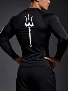 GymBeat Men's Gothic Pattern Round Neck Casual Versatile Daily Wear & Sports Long Sleeve T-Shirt - Black - View 3