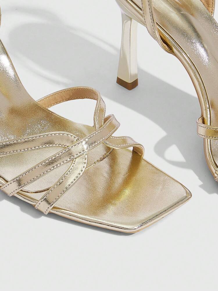 CUCCOO SZL Women Shoes Spring And Summer New Gold Cross Ankle Strap Women's High-Heeled Sandals, Fashionable, Comfortable And Versatile Sexy Party Banquet