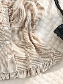 Glimmora 女士时尚条纹褶皱露胸上衣，夏季 - 粉色 - 查看 4