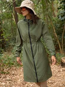 Exploreva Women's Raglan Sleeve Zip-Up Hooded Sun Protection Jacket - Army Green - View 5