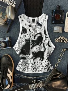 Attitoon Top de tirantes ajustado de cuello redondo minimalista casual, adecuado para el verano - Multicolor - Ver 9