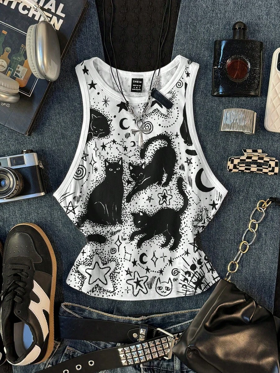 Attitoon 休闲简约圆领紧身女式背心，适合夏季穿着 - 彩色 - 查看 1