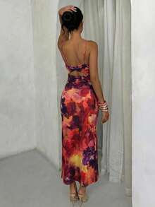 Glamine Sexy & Fashionable Spaghetti Strap Long Floral Print Dress - Multicolor - View 2
