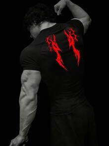 RISE LYT 男士哥特印花休闲健身运动T恤 - 黑色 - 查看 3