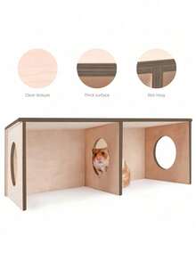 Wooden Hideaway House With Shelves - Hamster, Squirrel, Hedgehog, Guinea Pig Habitat, Small/Medium/Large Sizes, Exploration Tunnel - Multicolor - View 6