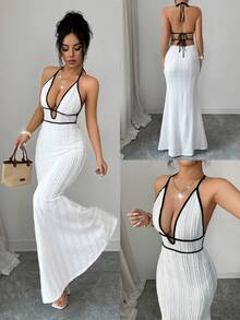 Rafferiza Women's Textured Bodycon Cami Dress, Sexy Vacation/Date Night Outfit, Black Trim, Spring/Summer - White - View 7