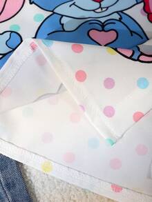 SHEIN 女童卡通人物字母印花长袖立领彩色波点衬衫，适合外出、上学和通勤。 - 白色 - 查看 5