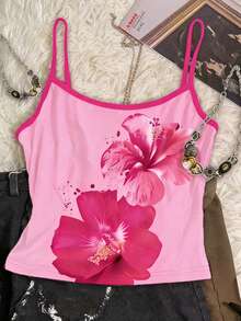 Teen Girl Floral Print Casual Versatile Camisole - Grey - View 5