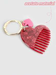 Kawaii Peine de cabello con forma de corazón rojo estilo retro Ins, material de ácido acético, llavero portátil con forma de corazón - Rojo - Ver 1