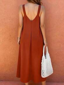 Vaclyn Women's Metal Sun Decor Loose Casual Vacation Dress - Red - View 2