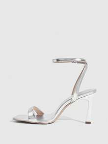 CUCCOO SZL Women Shoes Spring And Summer New Silver Ankle Strap Women's High Heel Sandals Stylish Simple Comfortable Versatile Sexy Party Banquet Women's Sandals Summer Shoes - @silver - View 4
