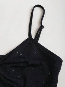 SHEIN MOOSTA Women's Textured Fabric Twist Front Casual Minimalist Camisole Tank Top, Spring/Summer - Black - View 4