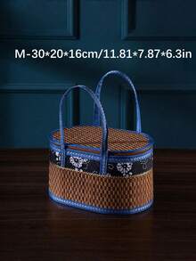 1 chiếc giỏ đựng đồ cắm trại gấp gọn đan từ tre, phủ vải batik, giỏ dã ngoại, phong cách nông thôn - Màu Khaki - Xem 8