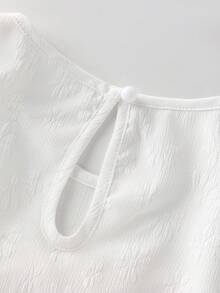 Chiquease Women's White Textured Ruffle Tie Bow Casual Blouse, Suitable For Date, Daily, Party, Commute, Afternoon Tea, Spring/Summer White Peplum Top Peplum Blouse White Babydoll Top Babydoll Tops Woman Puffed Sleeve Top Tie Front Top Ruffle Hem Top - White - View 8