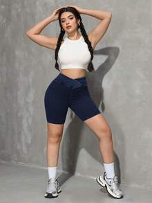 SHEIN Tall Women's High Waist Pocketed Casual Versatile Daily Wear Denim Shorts - Dark Wash - View 6